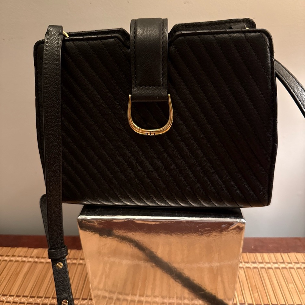 Ralph Lauren Black Quilted Crossbody Bag with Gold Accent